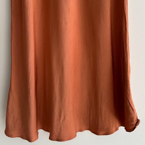 Socialite Terracotta/Pumpkin Orange Silky Bias Cut Midi Slit Skirt, Size XL - Picture 15 of 16